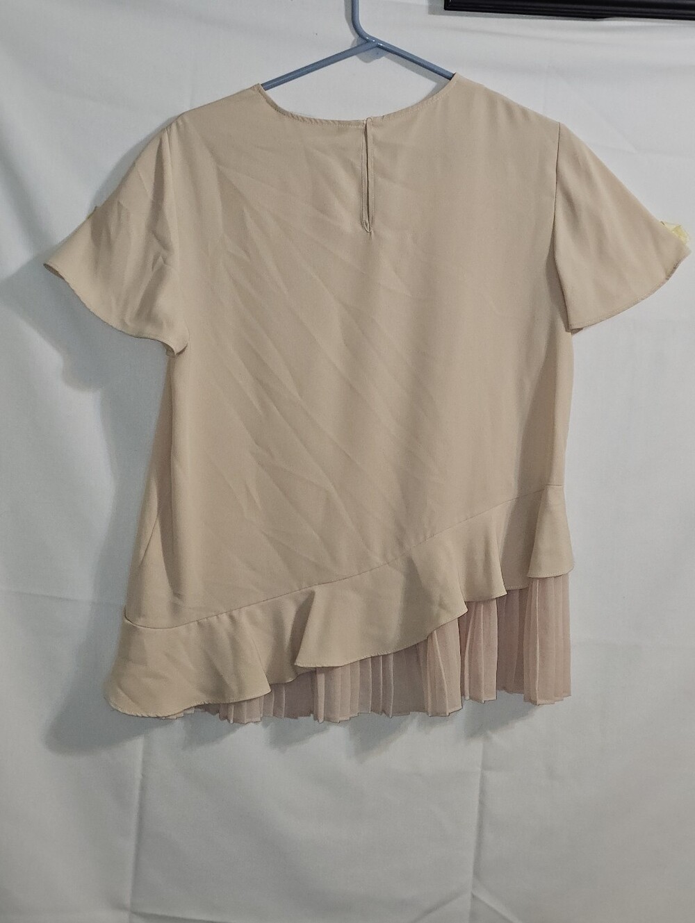 Zara Blush Pink Short Sleeve Top Asymmetrical Ruffle Pleated Size L - Picture 8 of 10